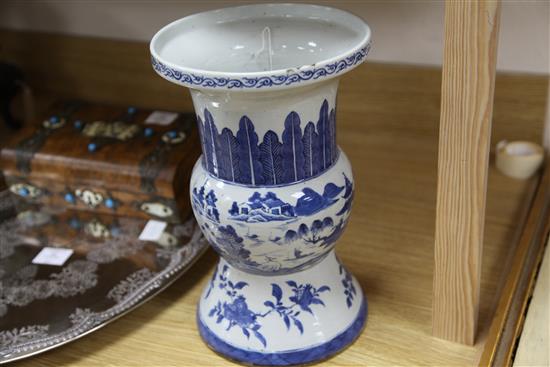 A 19th century Chinese blue and white vase, of Gu form, H. 13in.